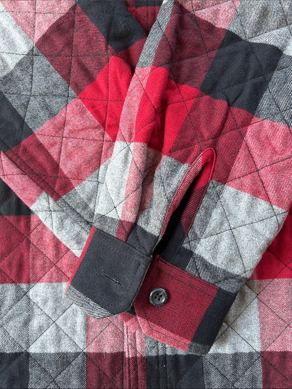 Eddie Bauer Red Black Gray Quilted Plaid Shirt Jacket - Picture 3 of 7